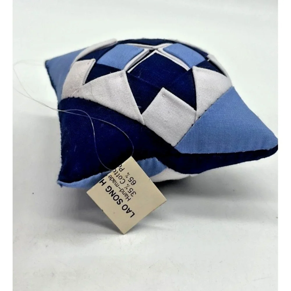 Quilted Christmas Ornament Mini Pillow Blue & White Patchwork Lao Song Vintage
